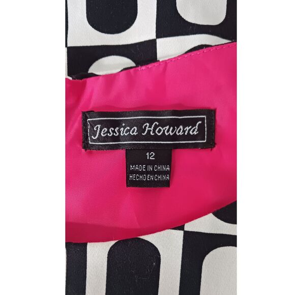 Jessica Howard Black White Pink Geometric Print Sleeveless Dress Mod Vibes Sz12 - Picture 3 of 9
